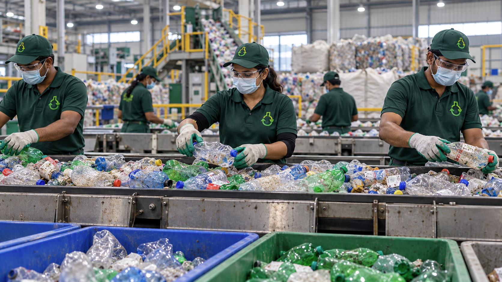 Silverline team sorting collected PET bottle scrap