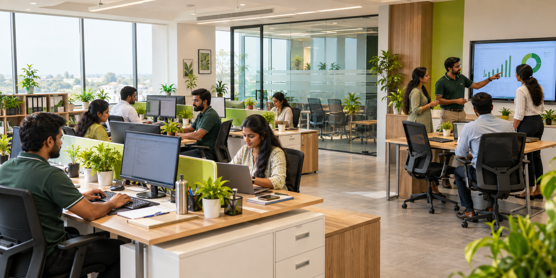 Silverline head-office team working in a modern office